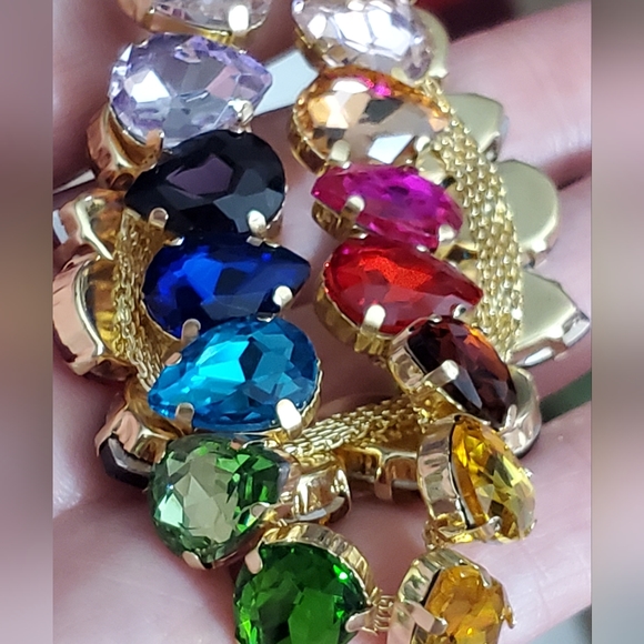RAINBOW GLASS choker necklace Big stones colorful gold tear drop New gift - Picture 12 of 15